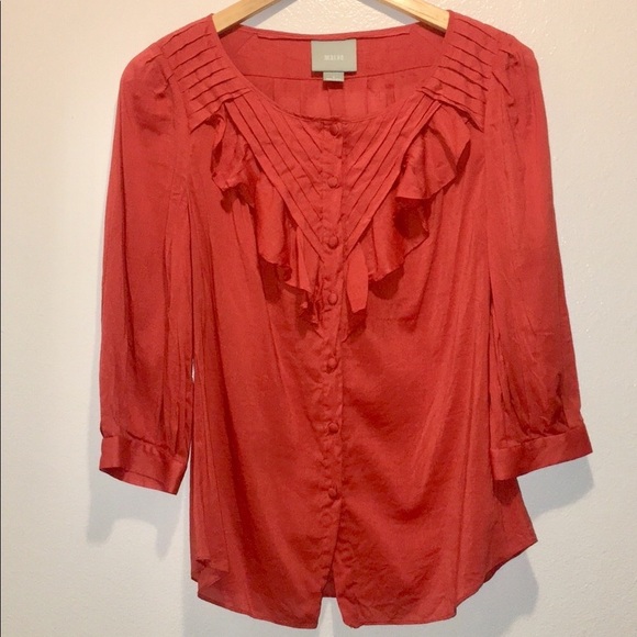 Maeve Nicoletta Burnt Orange Button Ruffled Blouse - Picture 1 of 7